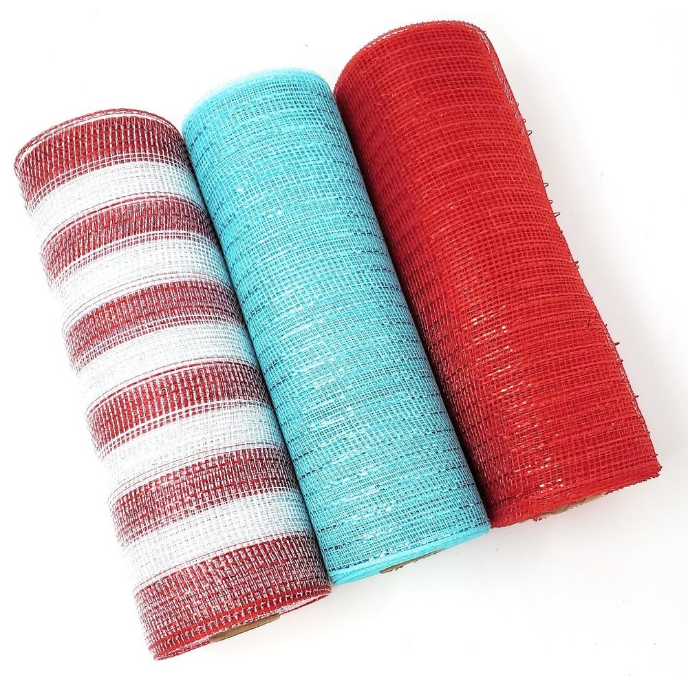 North Pole Christmas 10" Wide Decorative Mesh Metallic Ribbon Rolls (Santa Red,